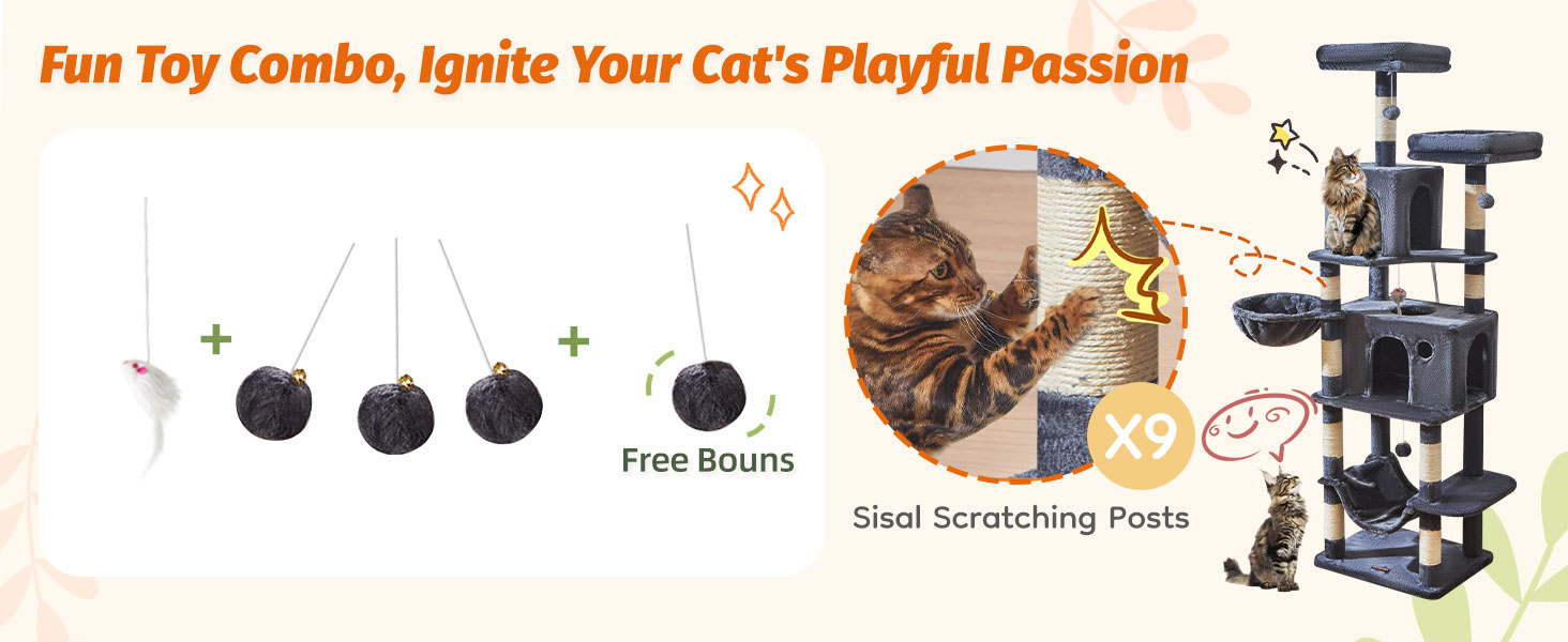 Taoqimiao Large Cat Tree，73-Inch Cat Tree Tower 