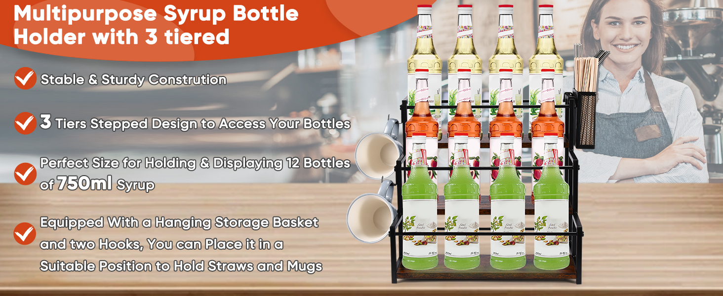 GADFISH Coffee Syrup Rack Organizer, 3 Tier Syrup Bottle Holder Stand for Coffee Bar