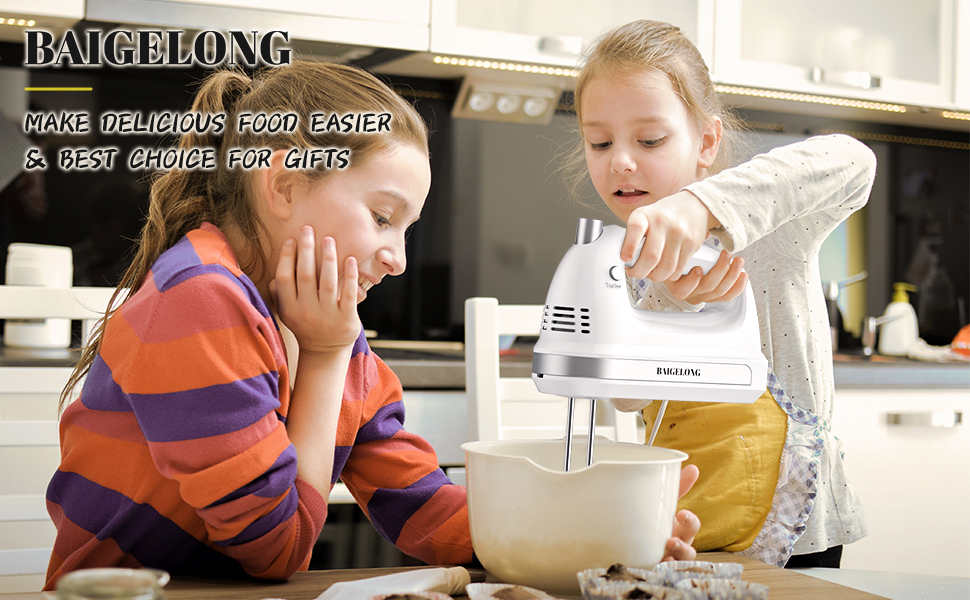 BAIGELONG Hand Electric Mixer, 300W Ultra Power Food Kitchen Mixer with