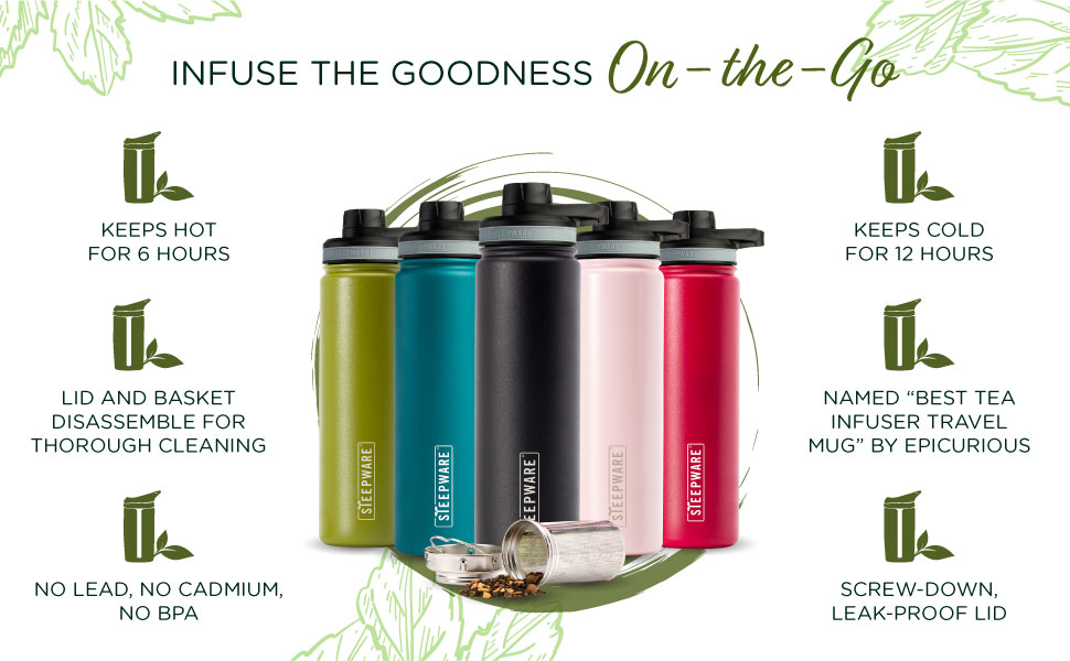 The Tea Spot Steepware Tea Tumbler, 22oz, Black Travel