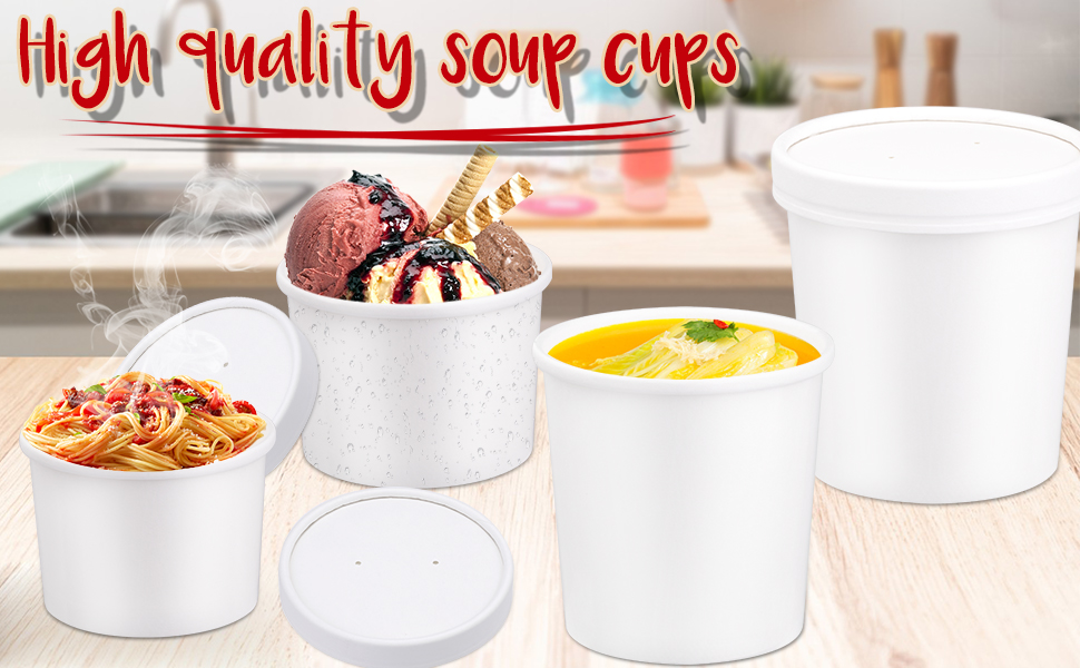 50 x 12oz Disposable Soup Containers with Lids, Soup Ice Cream