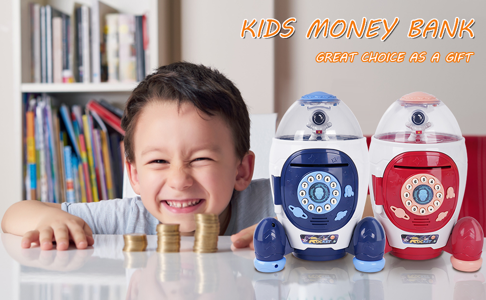Hiitytin Piggy Bank for Boys Girls, Rocket Piggy Bank for Kids, Money Saving Box