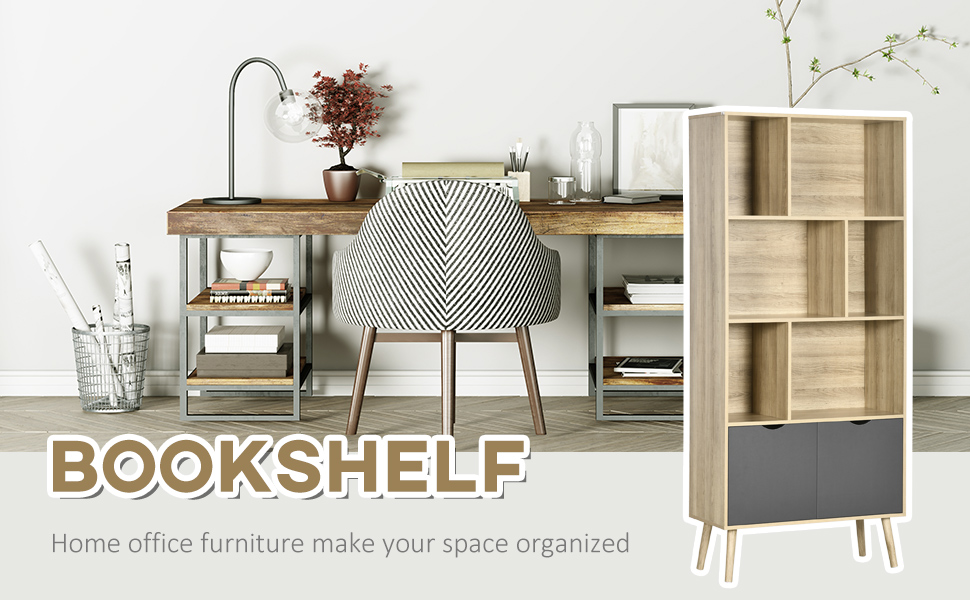 Modern Bookcase with Bottom and 6 Open Shelves