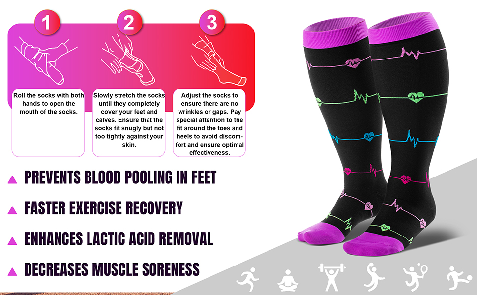 bropite 3 Pairs Plus Size Compression Socks for Women & Men Wide Calf 2030mmhg