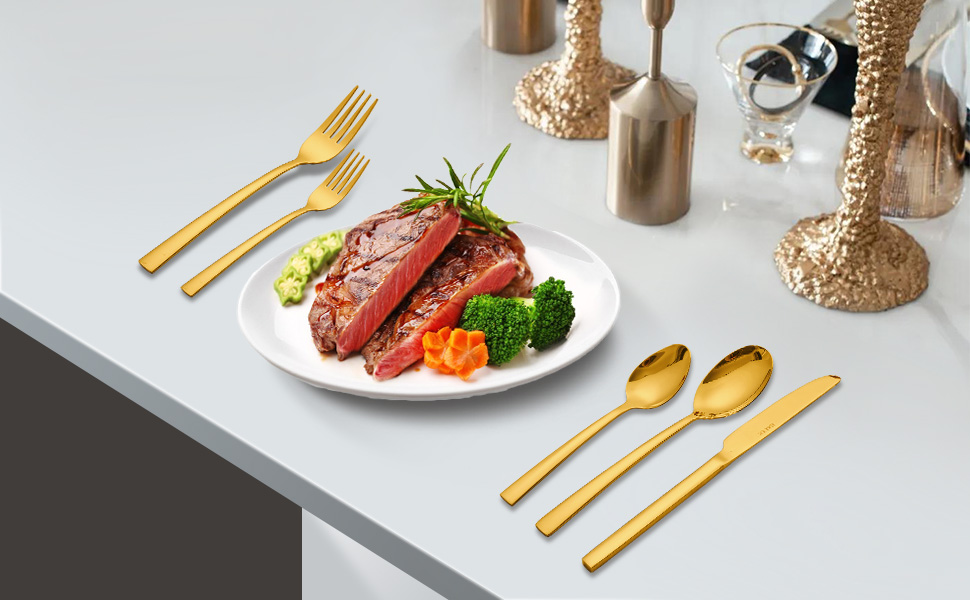 48 Pieces Gold Silverware Set with Organizer, Durable