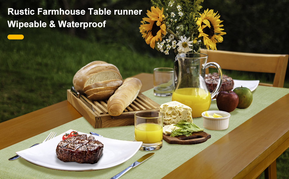 Rinpon Waterproof Wipeable Table Runner, Thick Farmhouse