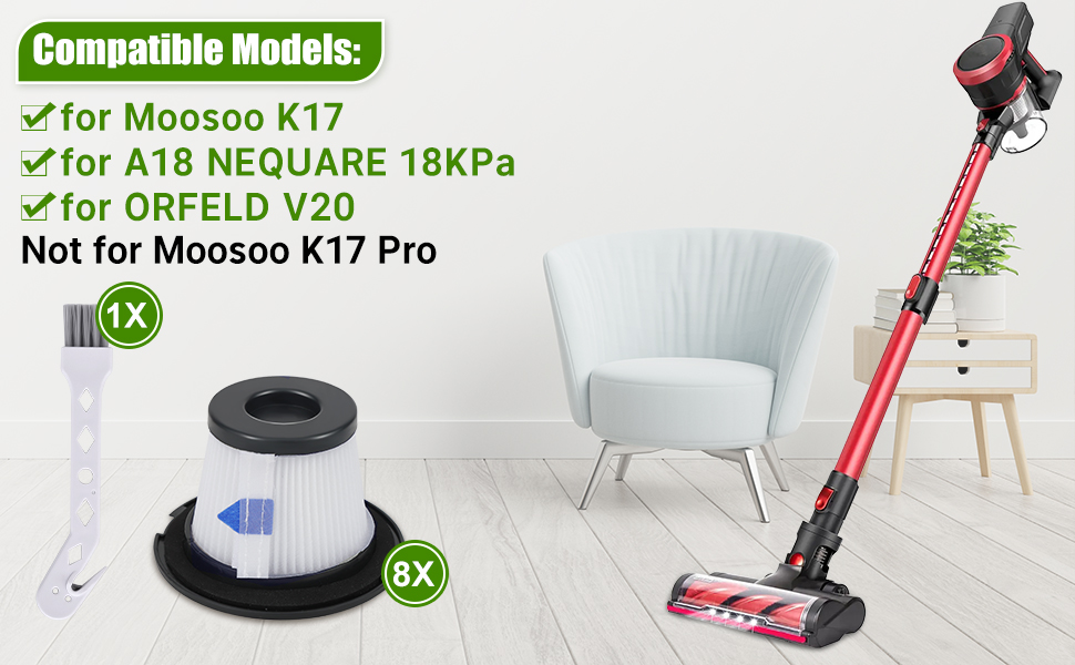 Rebirthcare 8 Pack K17 Filter Compatiable with MOOSOO K17