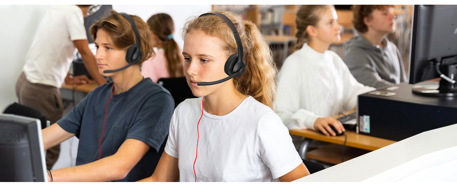 binaural headset wired headphone for kids noise reduction headset with mic volume control