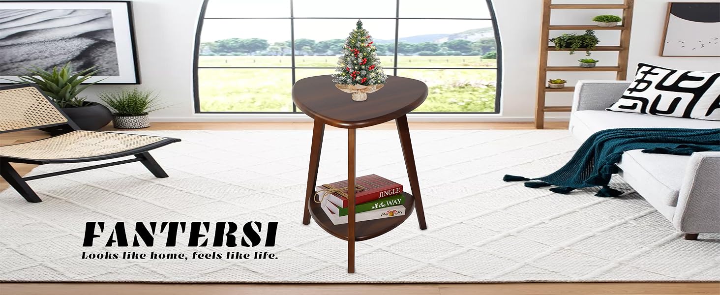 FANTERSI Modern Side Table, Wood Side Table with Storage