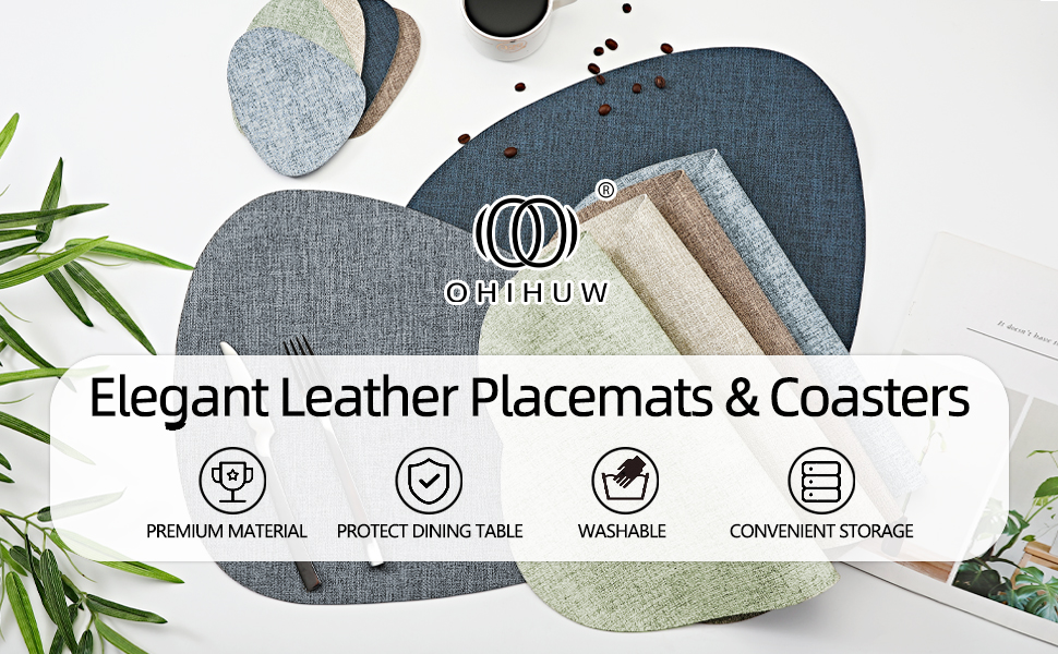 Unique Place Mat for Party, PU Leather Placemats and Coaster Sets 6