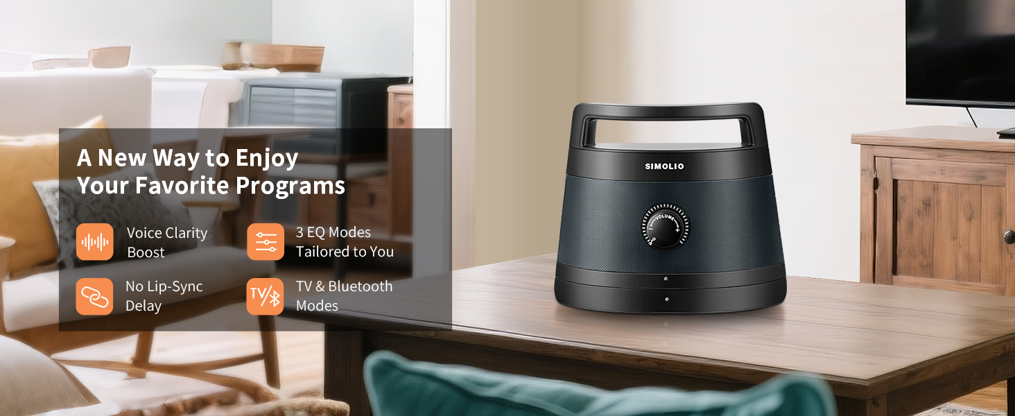 SIMOLIO 621D Plus Wireless Speakers for TV for Seniors - Bluetooth TV Speakers for Hard of Hearing, Elderly, 3 EQ Modes, Dialog Enhancer, Portable Speaker for TVs, 164ft Range, Bluetooth Connectivity