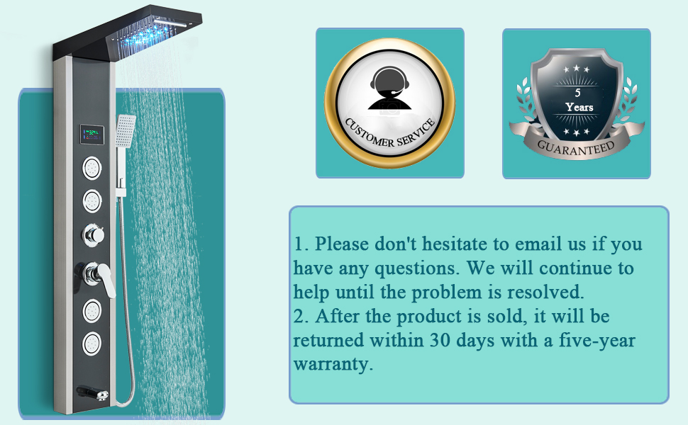 SUGUWORD Shower Tower Panel Stainless Steel 5 Functions Rainfall Waterfall Shower Head Hydroelectricity Massage Jet Handheld Shower Sprayer Wall Mounted Brushed Nickel And Black Shower Panel Column 10 B08CN586N1