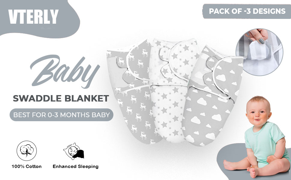 Baby Swaddle Wrap, 3 Pcs 73x56cm Newborn Swaddle Blanket Wrap, 03