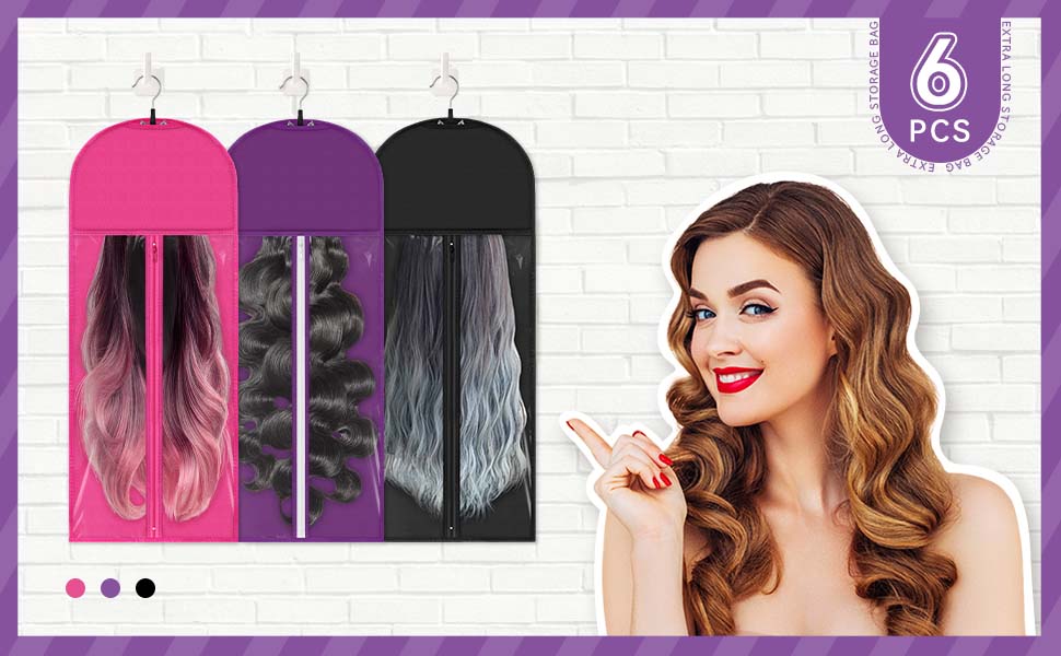 Gledich 6 PCS Extra Long Hair Extension Holder with Hanger