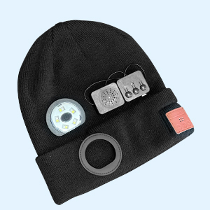 beanie with light and bluetooth headphones