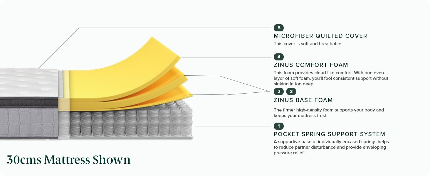 Zinus Support Plus Queen Mattress iCoil Pocket Springs Eurotop/Firm