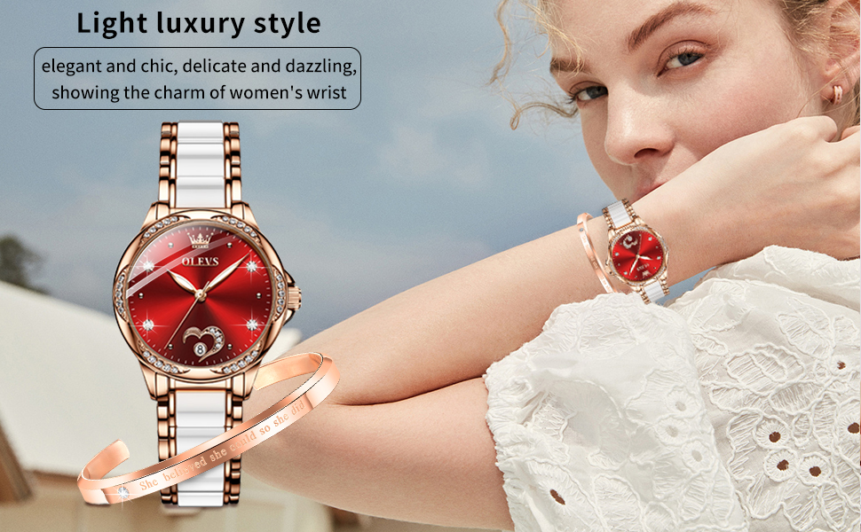 OLEVS Montre automatique élégante de luxe pour femme Or rose Remontage automatique Diamant