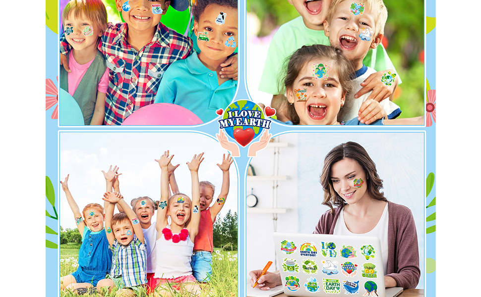 Blue Green Save Earth Fake Tattoos