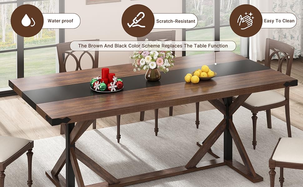 71In Large Rectangular Dining Table for 4 5 6 7 8 People Marble-Color Wood Watrproof Brown Tabletop