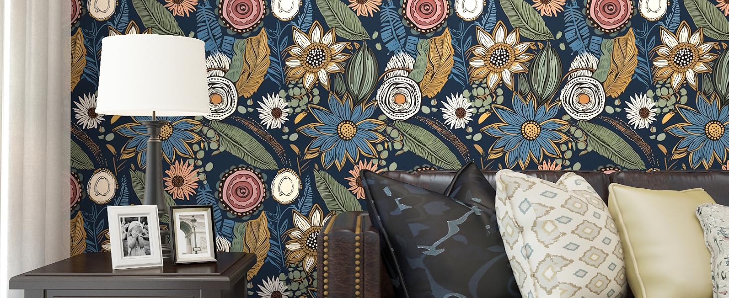 boho wallpaper peel and stick blue floral flowers contact paper vintage wall paper