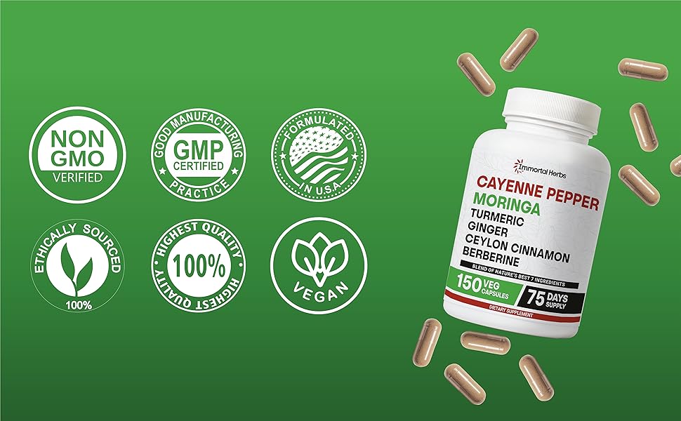 Immortal Herbs Cayenne Pepper Moringa Capsules