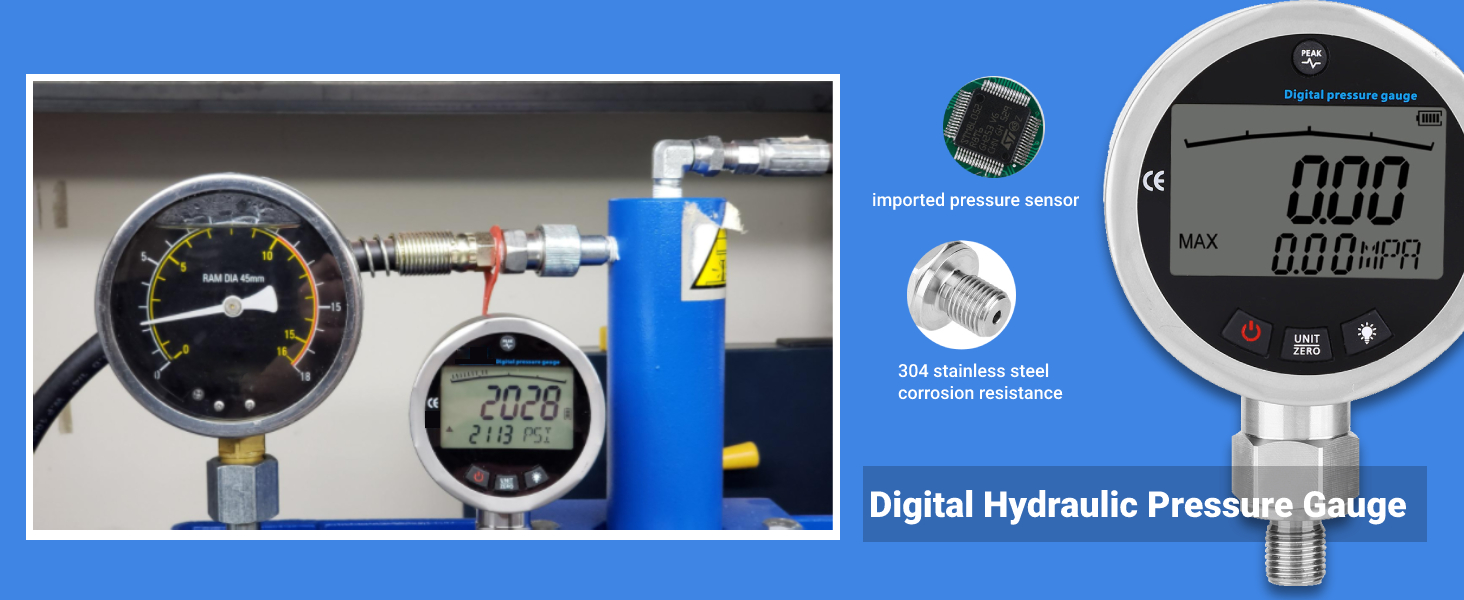 Digital Hydraulic Pressure Gauge, 3.15 Stainless Steel