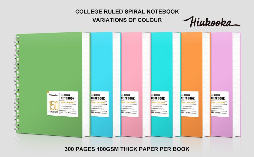 HIUKOOKA A5 Spiral College Ruled Notebook 300 Pages Large Journal