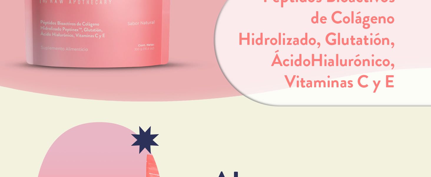Suplemento Péptidos Bioactivos de Colágeno Hidrolizado, Glutatión, Ácido Hialurónico