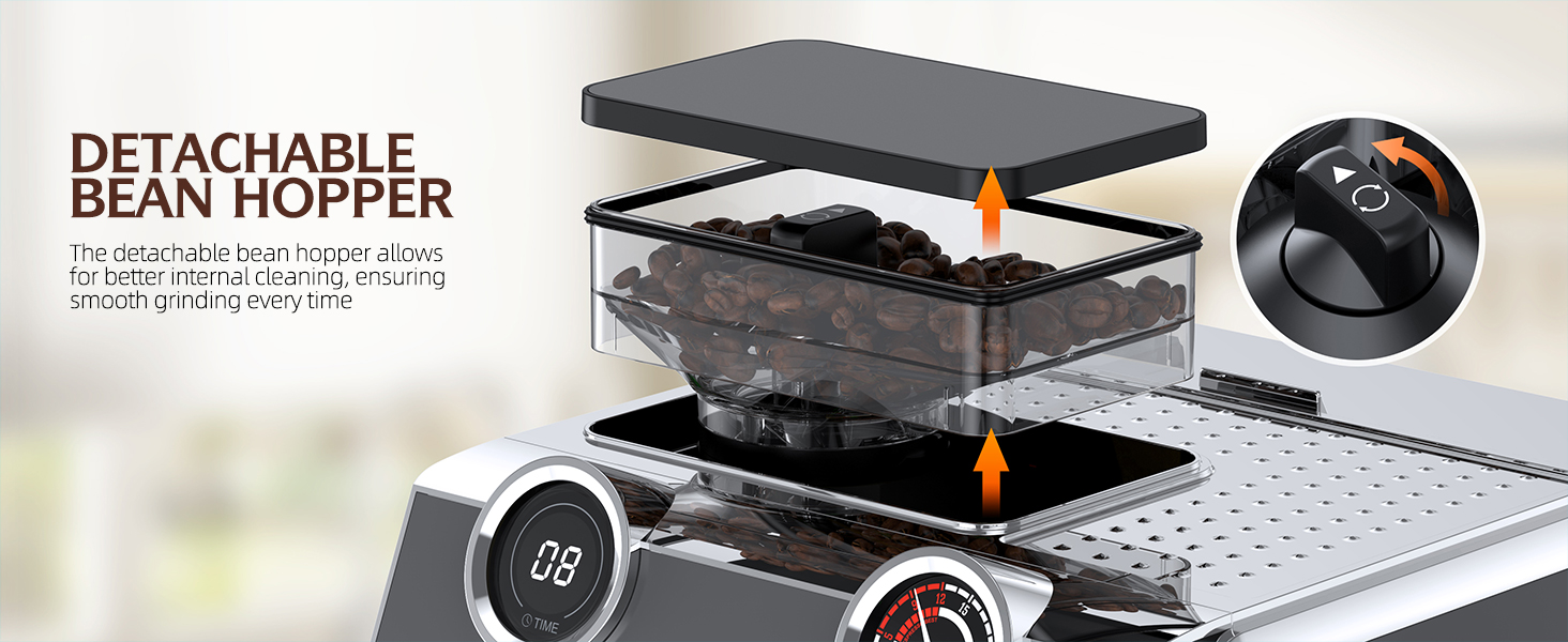 coffee maker with DETACHABLE BEAN HOPPER