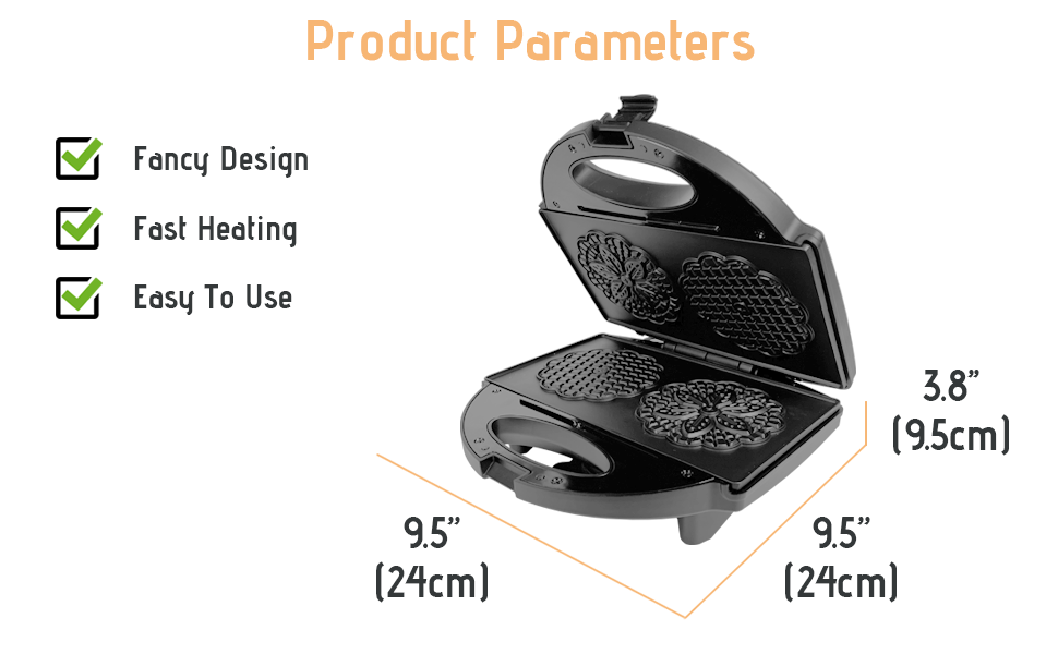 FineMade Pizzelle Maker with NonStick Coating, Electric Pizzelle Cookie Baker Press with
