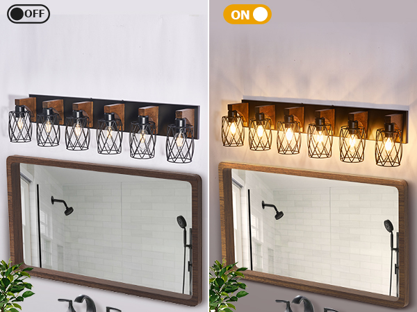 6-Light Farmhouse Vanity Light Fixtures Over Mirror, Black