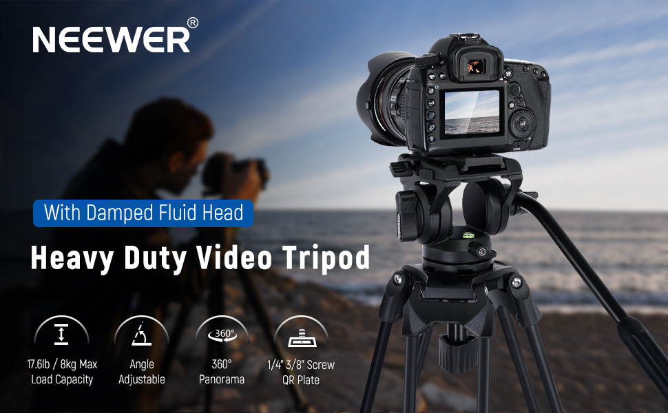 NEEWER 74" Pro Video Tripod with Fluid Head, Heavy Duty Aluminum Tripod