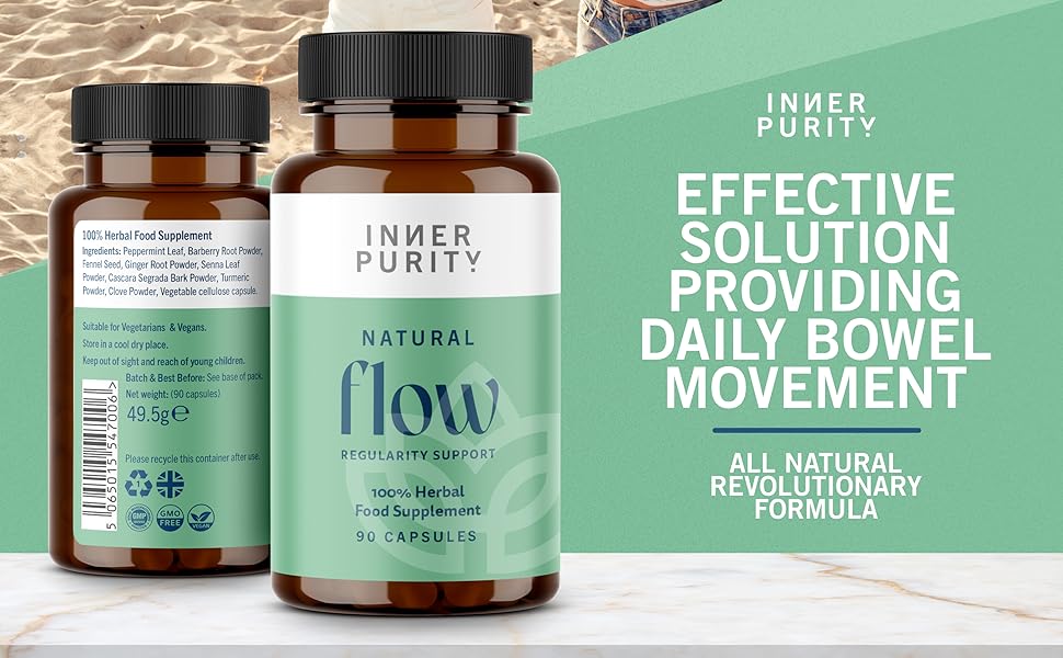 Natural Flow 100 Herbal Colon Cleanse for Constipation, Bloating and