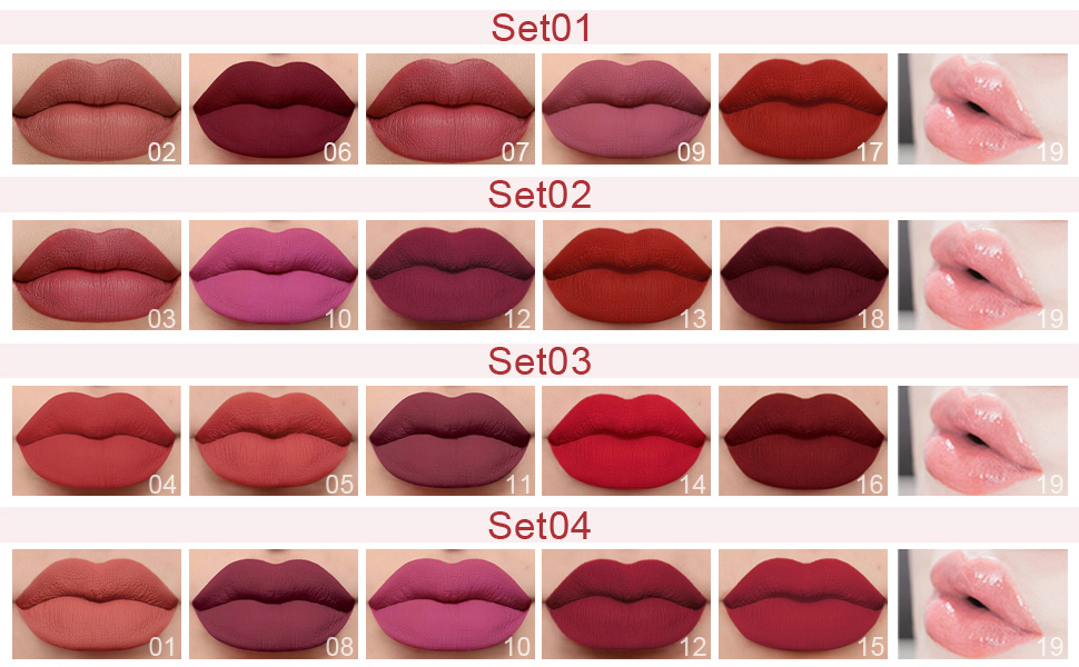 5Pcs Matte Liquid Lipstick+1Pcs Lip Plumping Gloss Makeup Set Kit
