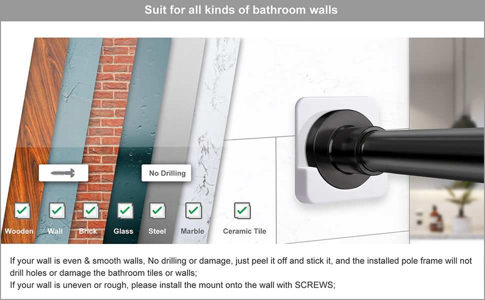 CANRAY Adhesive Shower Rod Tension Holder Mount Retainer for Wall