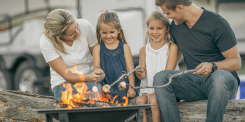 family around fire
