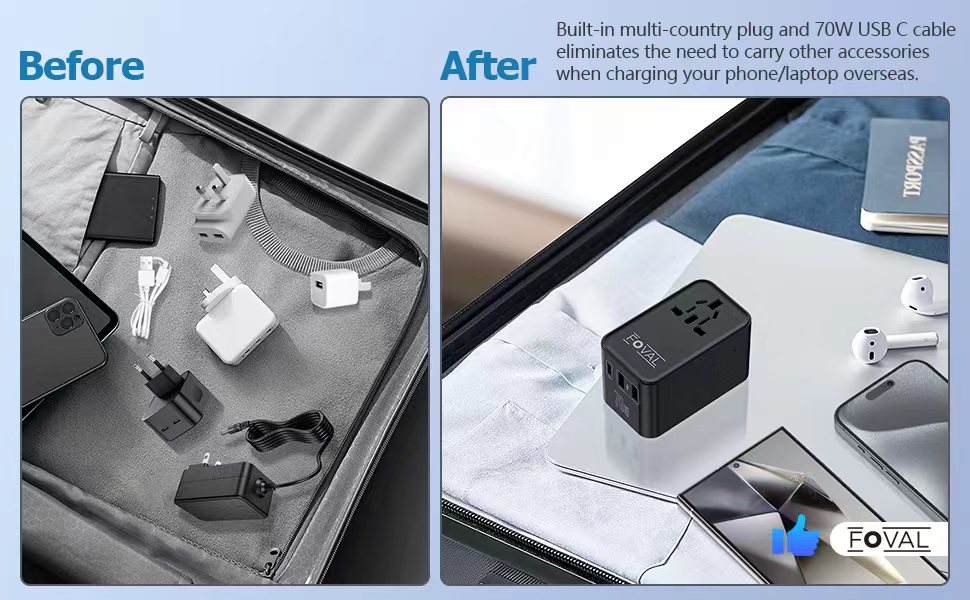 FOVAL European Travel Plug Adapter, Universal Travel Adapter with Retractable US... 12 all in one universal travel adapter