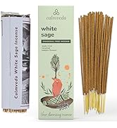 Text reads 'white sage'. Product packaging showing natural incense sticks with botanical illustrations and branding elements displayed across multiple angles.