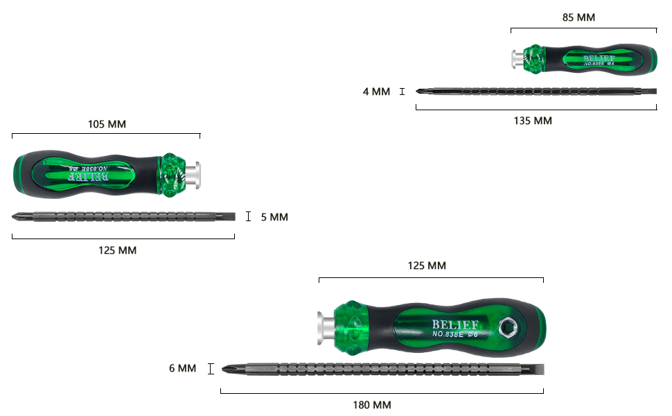 Yalin 3Piece Ratchet Telescopic Screwdriver, DoubleHead