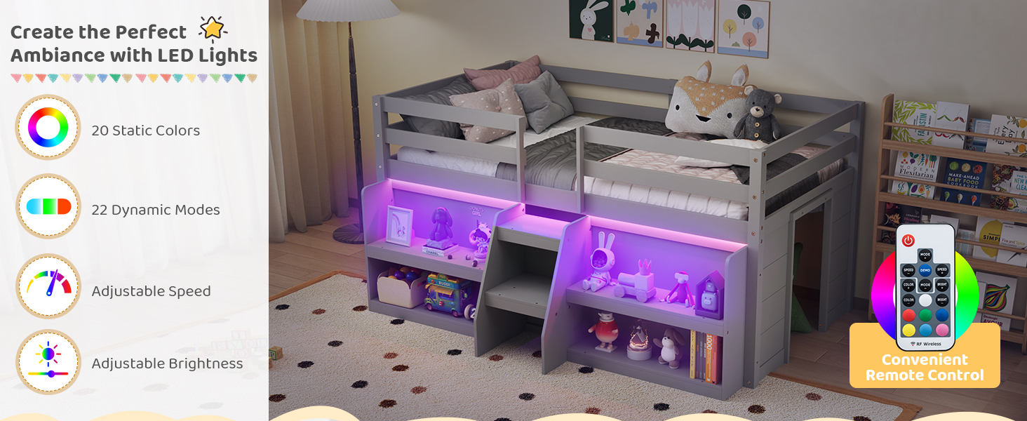 Loft Bed with LED Lights