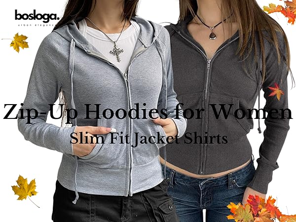 Amazon.com: Bosloga Zip-Up Hoodies for Women - Solid Color