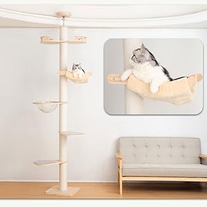 PETTIFUL 突っ張り型キャットタワー ホワイト Amazon | PETTIFUL キャットタワー 突っ張り 木製 大型猫