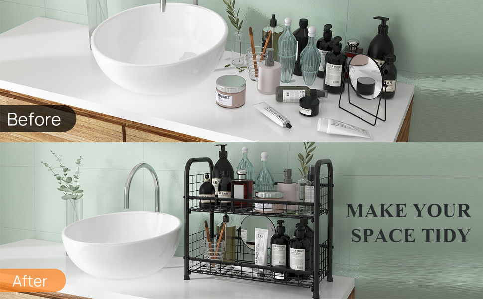 Bathroom Shelf, Kitchen Shelf Unit 2Tier FreeStanding Open Shelf Under