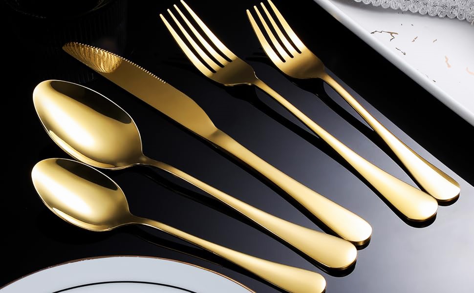 60Piece Gold Silverware Set, Gold Flatware Cutlery Set Service for 12