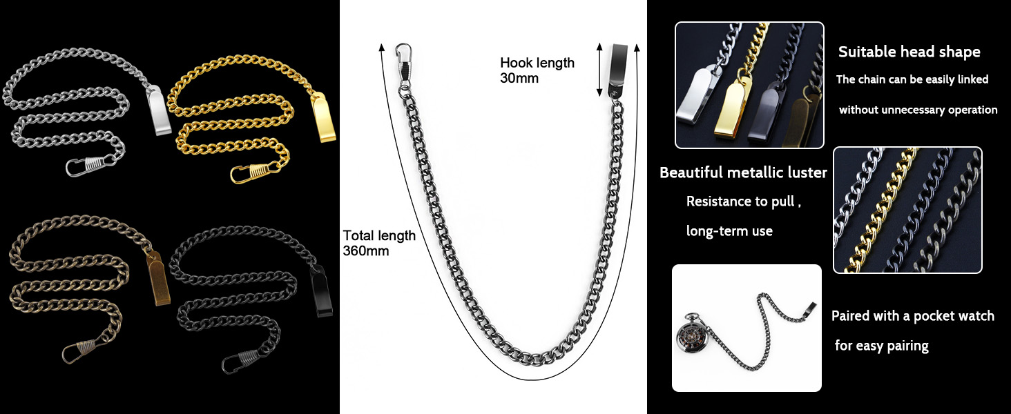 4pcs Clip Pocket Watch Rough Chain Retro Metal Alloy Chain Accessory for Your Pocket