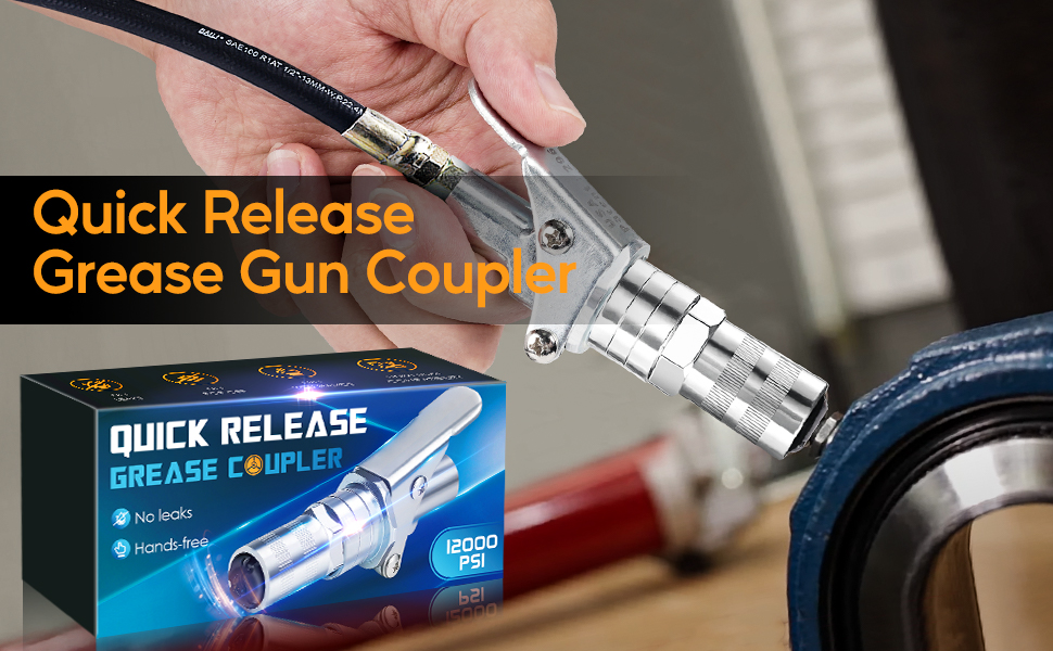 High Pressure Grease Gun Coupler Lock onto Zerk Fitting, Quick