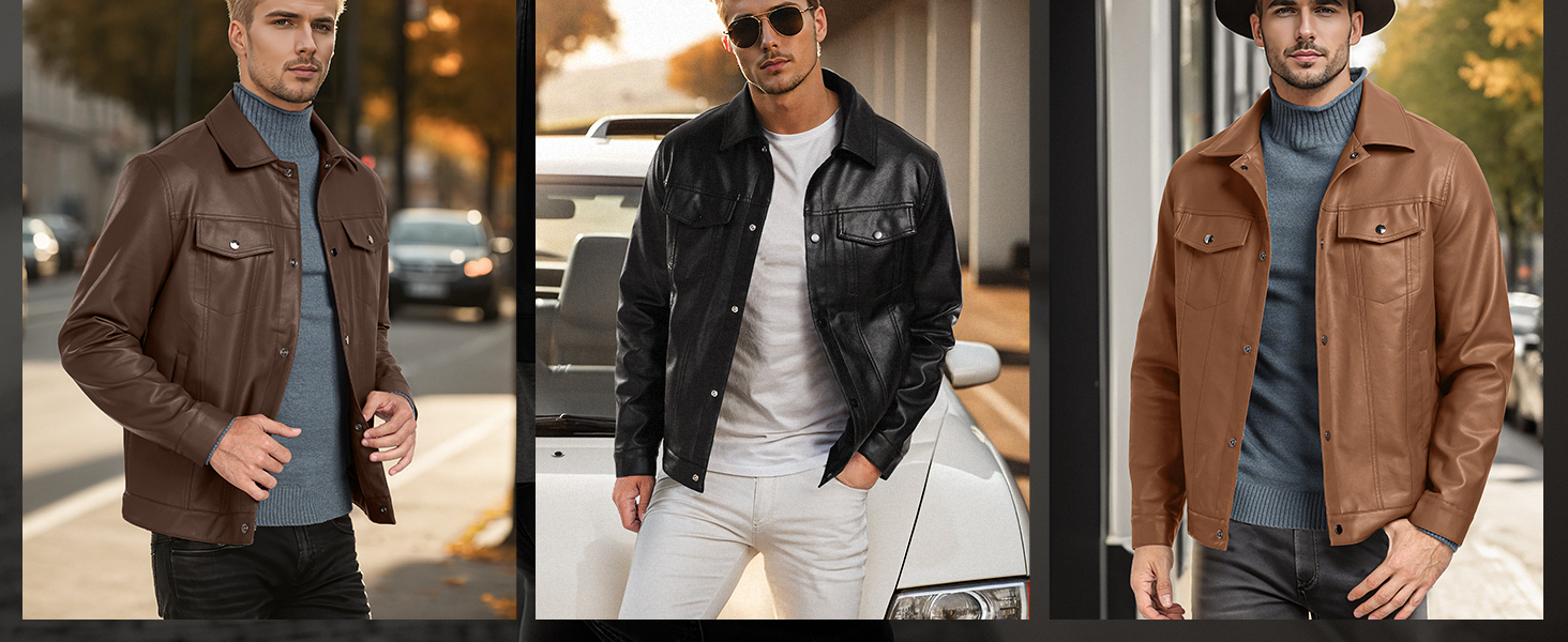 Winter lederjacke Mit Klappentasche Normale Passform leather herren-jacken