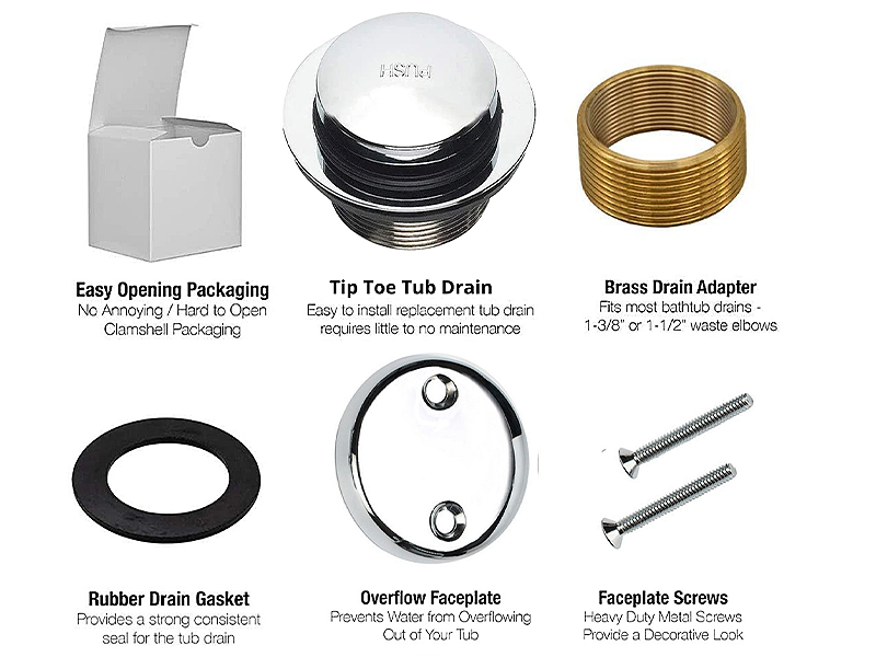 Tip Toe Bathtub Tub Drain Assembly Conversion Kit Includes Tub Drain