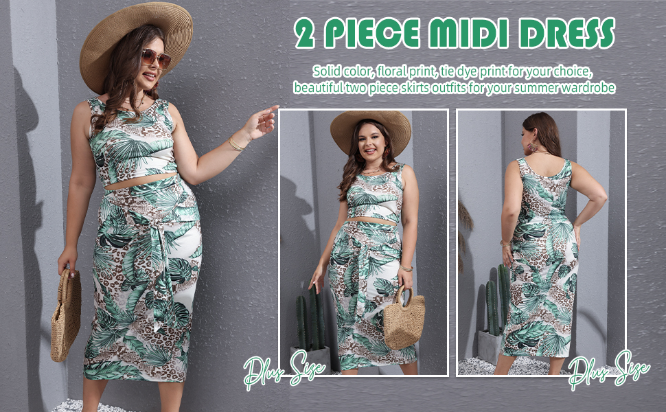 florl print plus size 2 piece sleeveless dress outfit tracksuits
