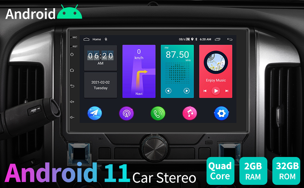 [2G+32G] 7 inch Android 11 Car Stereos with Sat Navi, Bluetooth Car